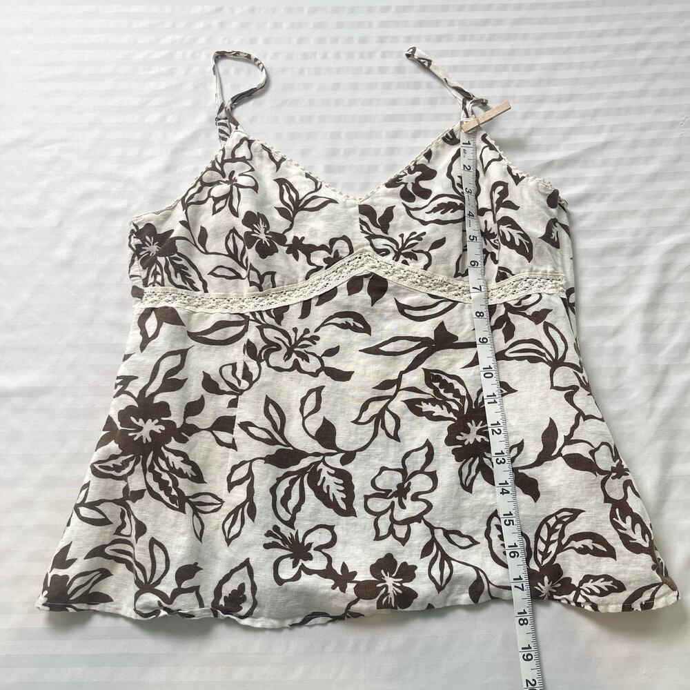 Bass Floral Linen Blend Cami Tank Top Brown Cream Boho Cottagecore Medium - Picture 5 of 10